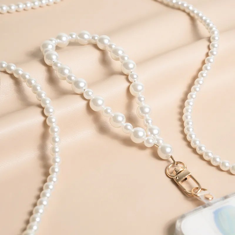 New retro pearl wrist strap mobile phone chain keychain beaded pendant detachable hand-held lanyard lanyard short