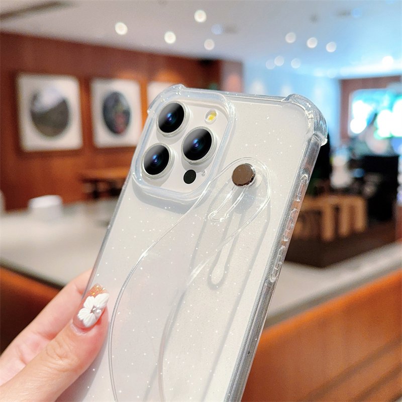 Luxury Glitter Transparent Wrist Strap Case For iPhone 16 Pro Max 11 12 13 14 15 XR X XS 7 8 Plus Silicone Soft Shockproof Cover