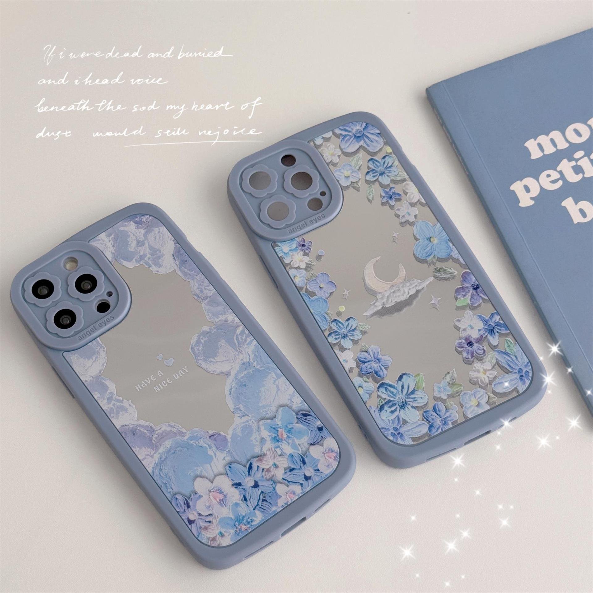 Fashion Mirror Flower Silicone Mobile Phone Case For iPhone 16 15 14 13 12 11 Pro max Moon Cute Printing Shockproof Back Cover