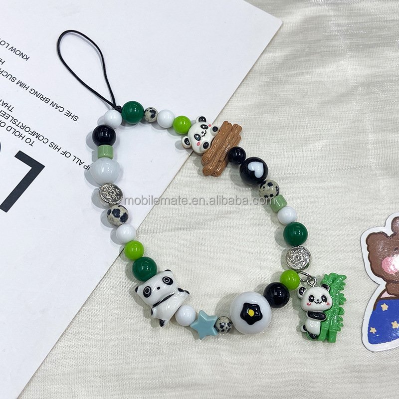 High quality Cartoon Crystal Bead Phone Charm Lanyard with Strap