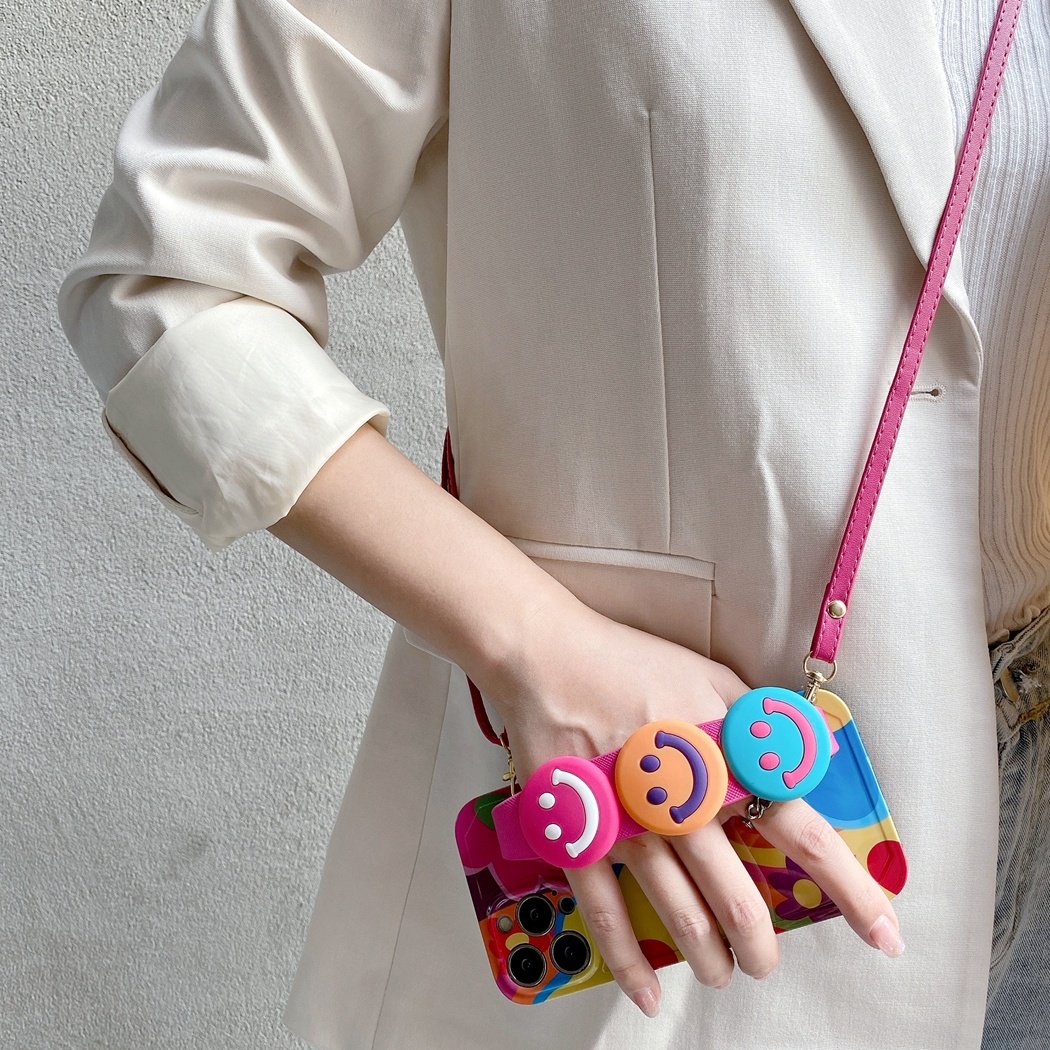 Lanyard Case for iPhone 14 ProCrossbody Case with Strap and Wrist Band Cute Smile Kawaii Cell Phone Cover for Girls and Women