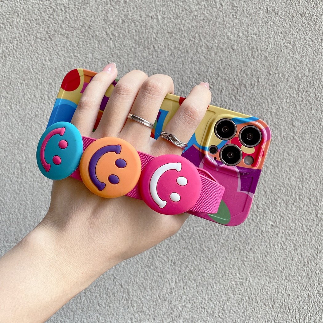 Lanyard Case for iPhone 14 ProCrossbody Case with Strap and Wrist Band Cute Smile Kawaii Cell Phone Cover for Girls and Women