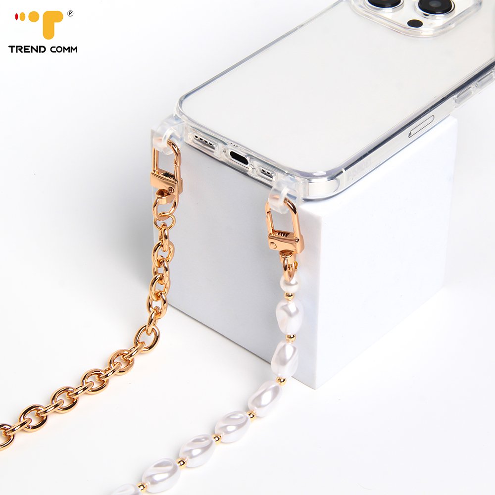Handmade Pearl Phone Strap Stylish Trendy Cellphone Lanyard with Charm Chain Long Mobile Phone Strap