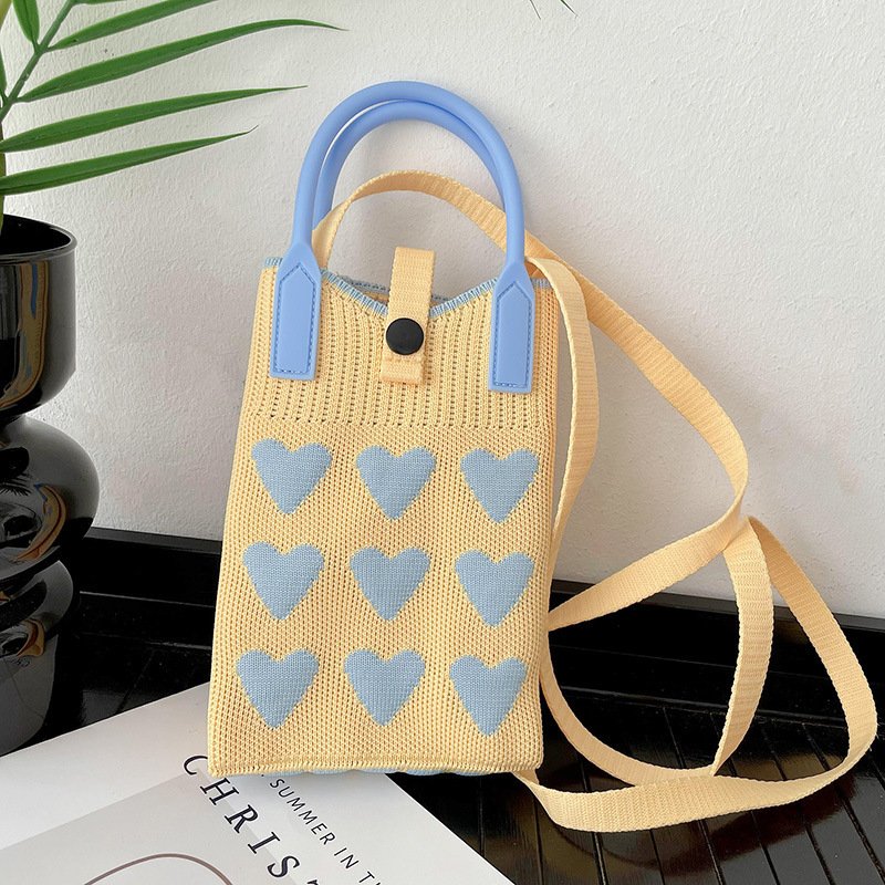 luxury knitting handbag mobile phone shoulder bag for phone for ladies for women with long sting strap key money wallet card