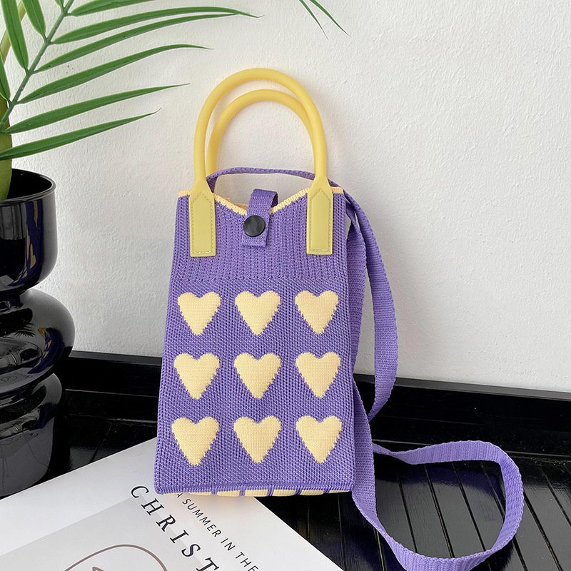 luxury knitting handbag mobile phone shoulder bag for phone for ladies for women with long sting strap key money wallet card
