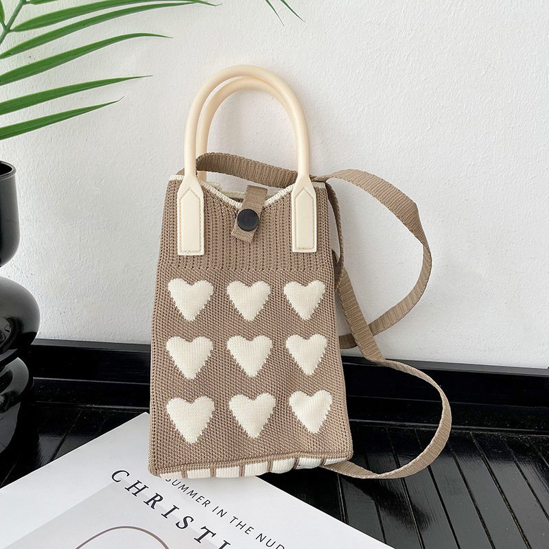 luxury knitting handbag mobile phone shoulder bag for phone for ladies for women with long sting strap key money wallet card