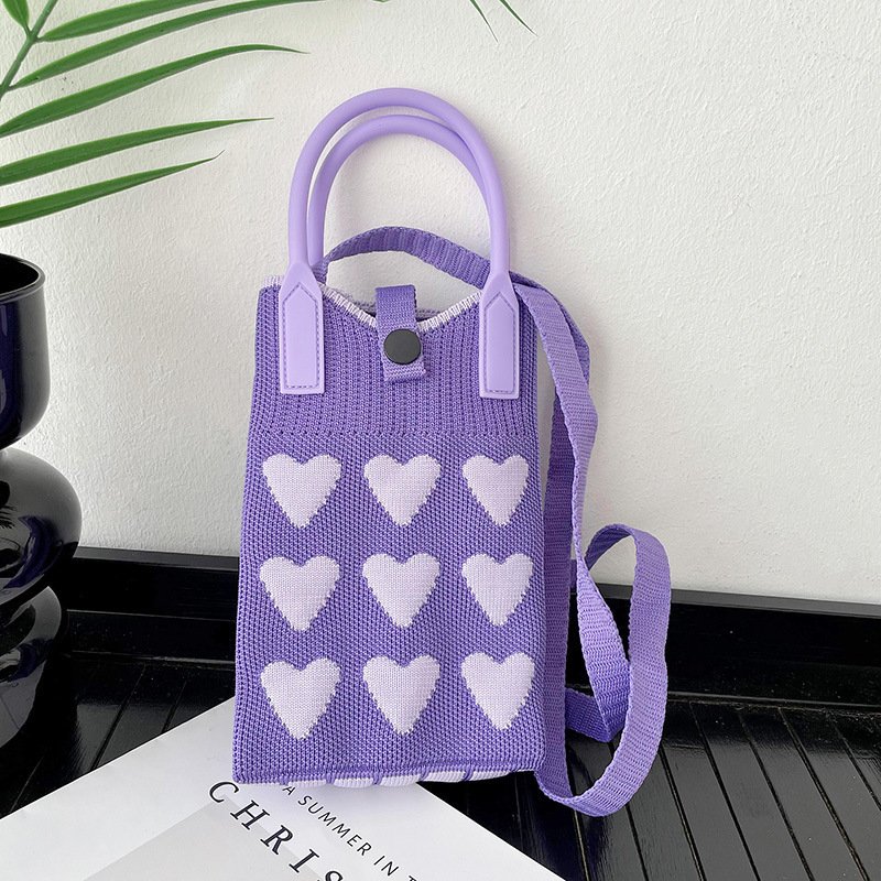 luxury knitting handbag mobile phone shoulder bag for phone for ladies for women with long sting strap key money wallet card