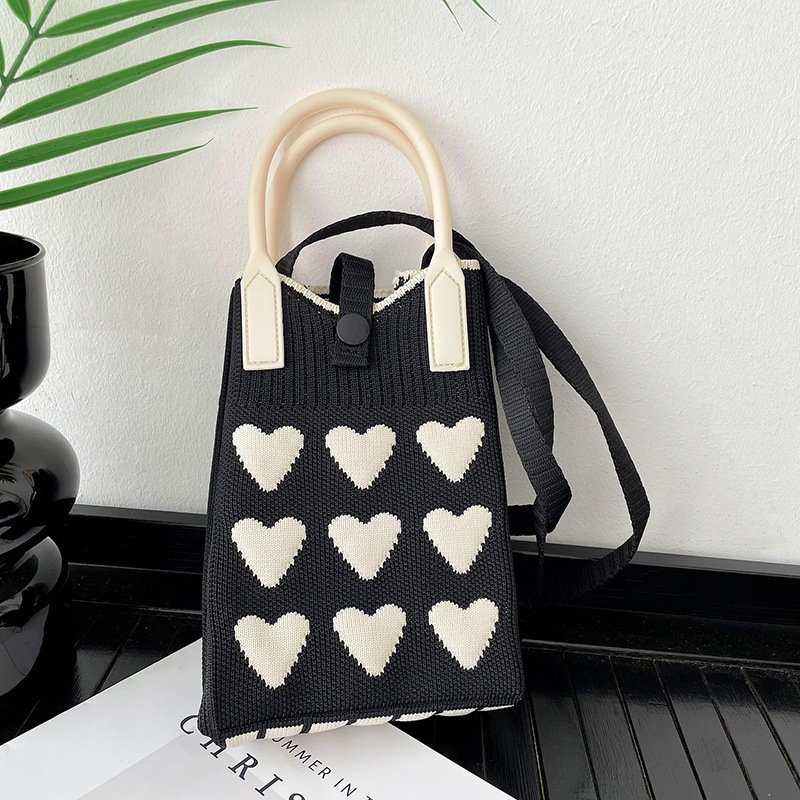 luxury knitting handbag mobile phone shoulder bag for phone for ladies for women with long sting strap key money wallet card