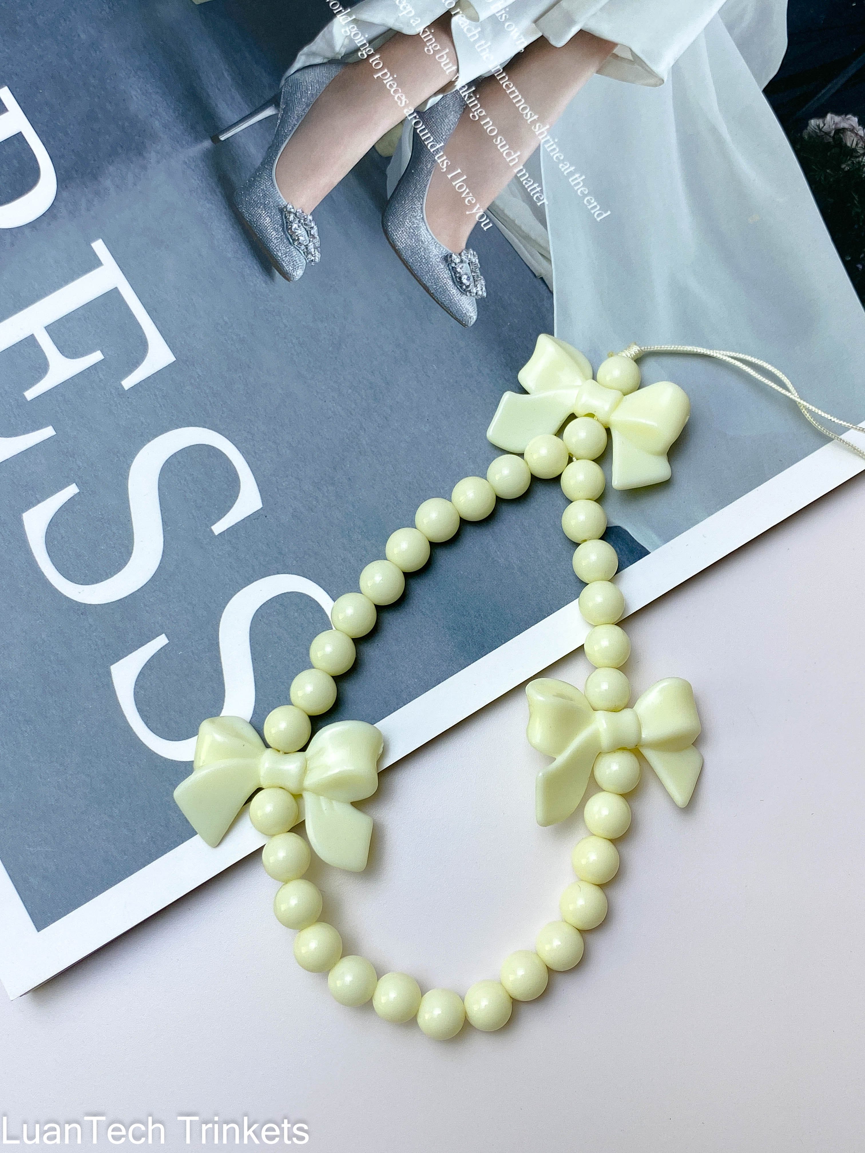 New DIY Portable Pendant Wrist Strap Y2K Bowknot Beaded Phone Chain For Girls Wrist Anti-loss Rope