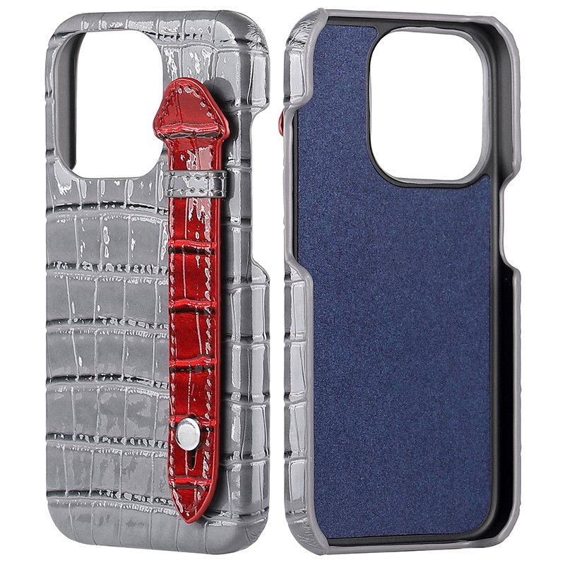 Best Selling Painting Edge Craft Mobile Phone Case Luxury Crocodile Pu Leather Case for iPhone 15 Cover Case with Strap
