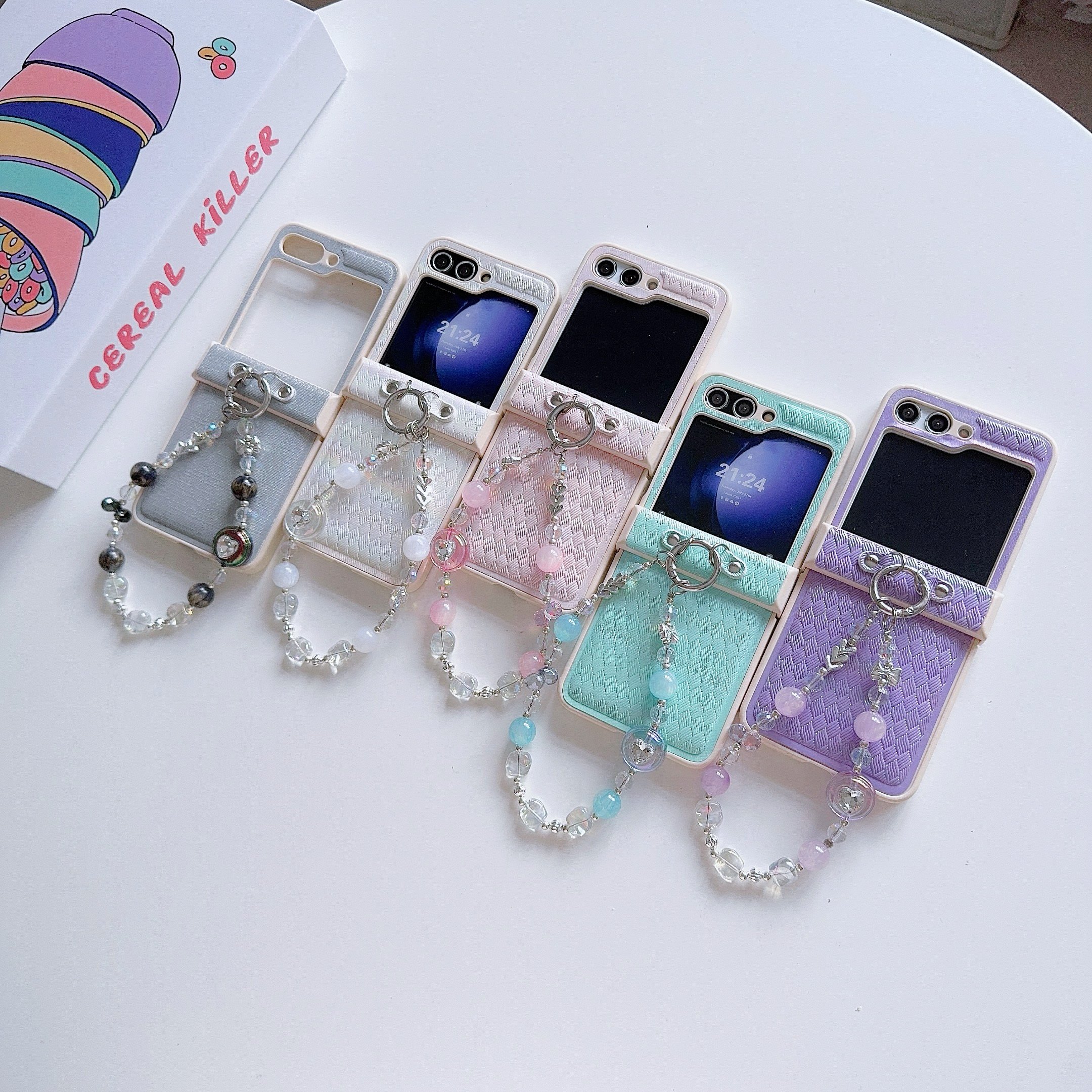 2024 3D Laser Lattice Mobile Phone Cases With Phone Strap for Samsung Galaxy Z FLIP 6 5 4 3 vivo XFLIP