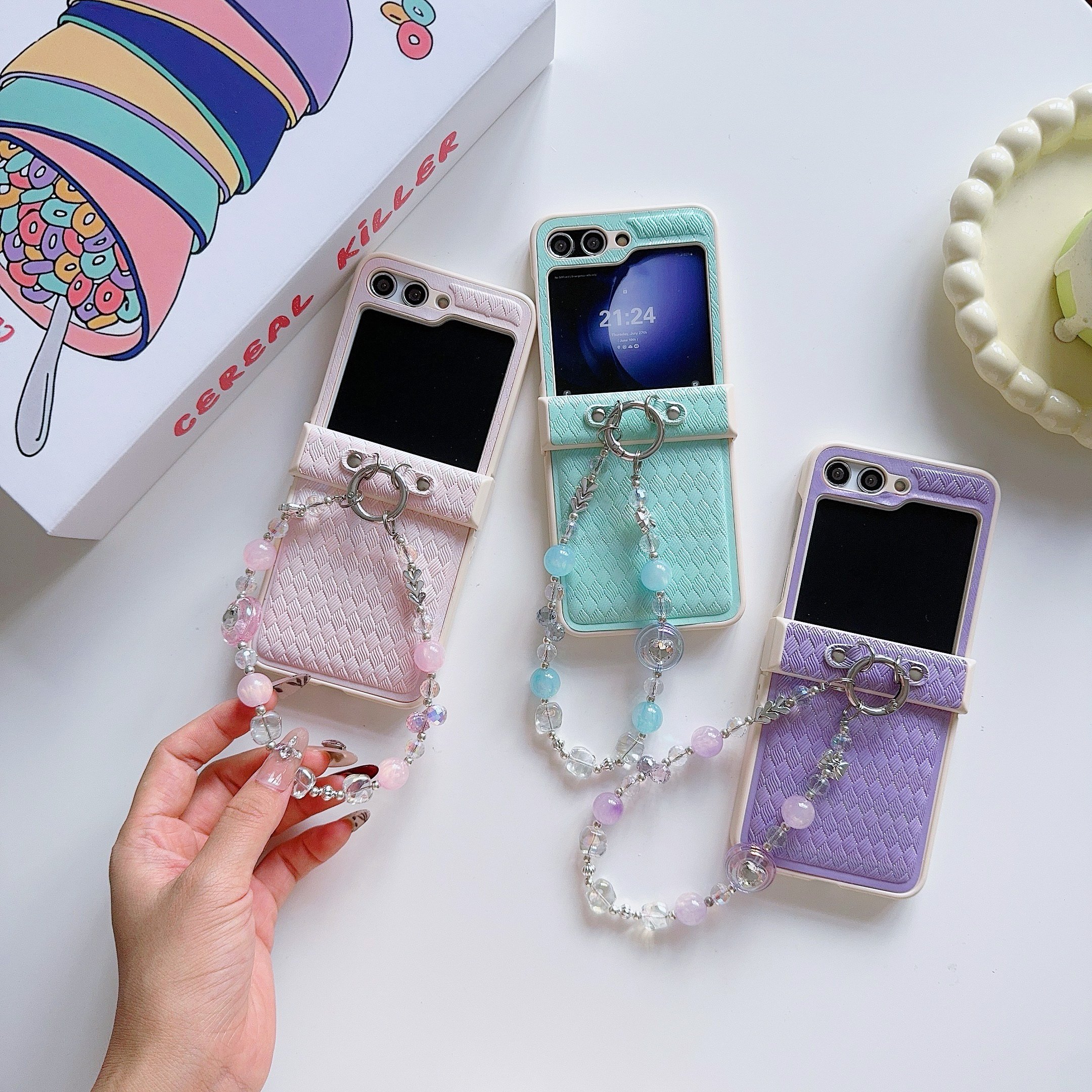 2024 3D Laser Lattice Mobile Phone Cases With Phone Strap for Samsung Galaxy Z FLIP 6 5 4 3 vivo XFLIP