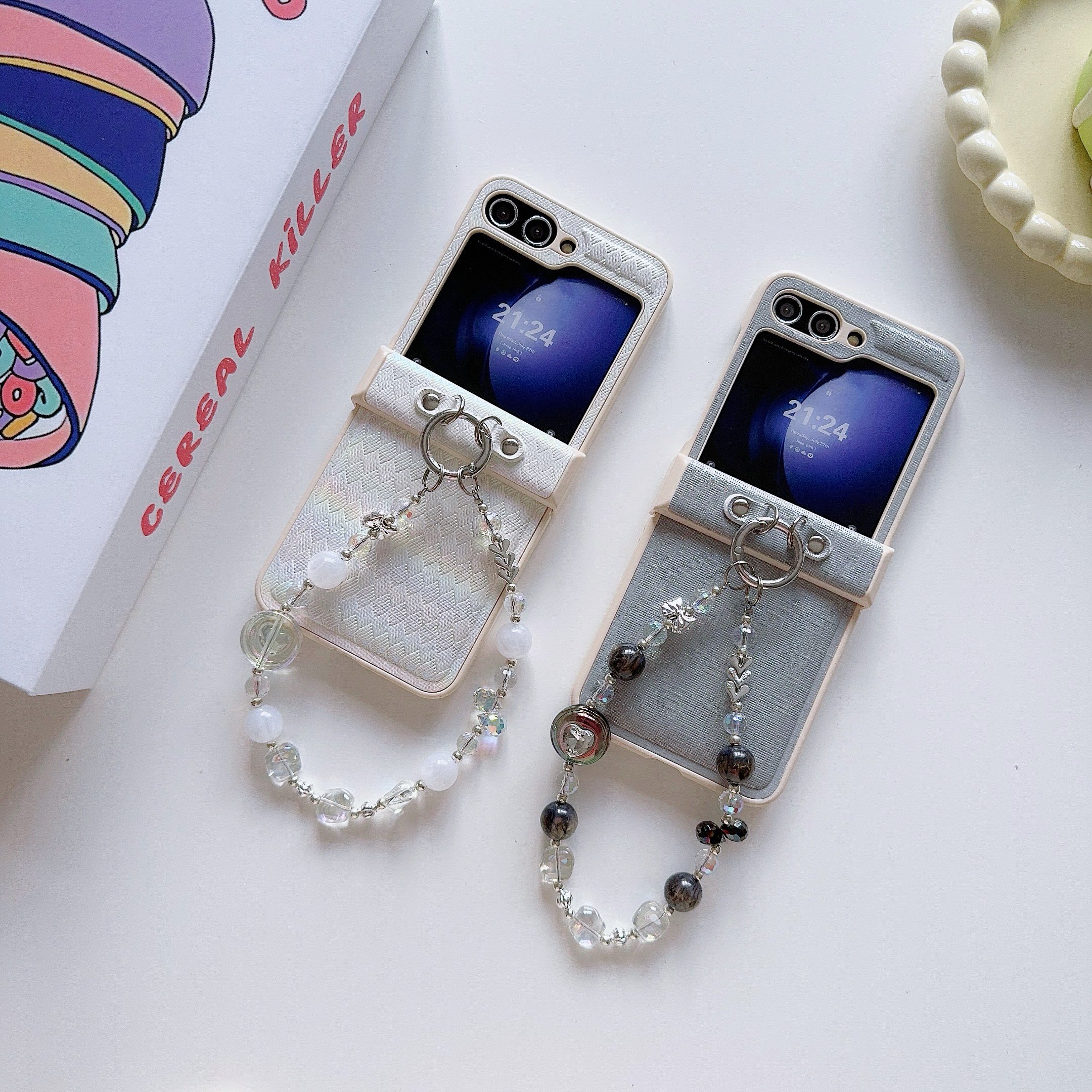 2024 3D Laser Lattice Mobile Phone Cases With Phone Strap for Samsung Galaxy Z FLIP 6 5 4 3 vivo XFLIP