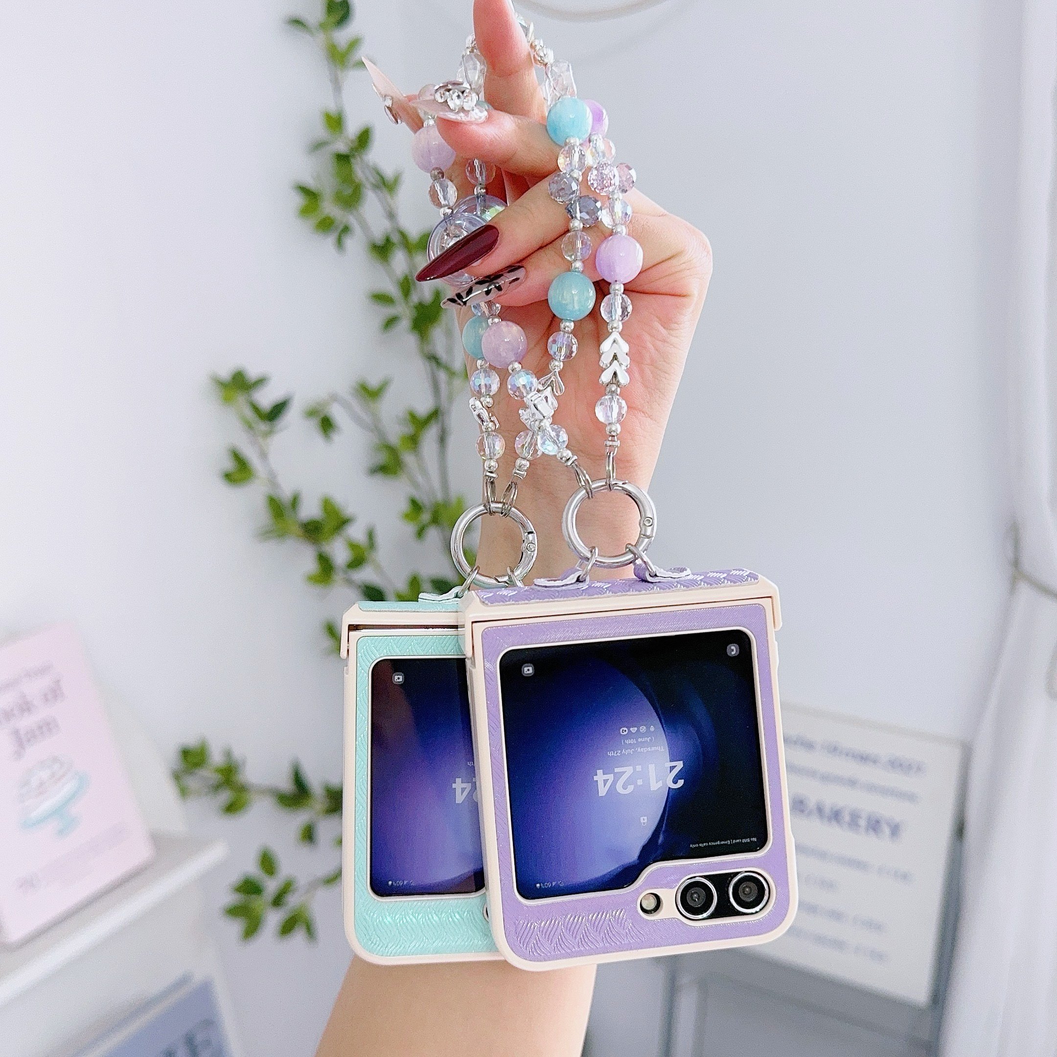 2024 3D Laser Lattice Mobile Phone Cases With Phone Strap for Samsung Galaxy Z FLIP 6 5 4 3 vivo XFLIP