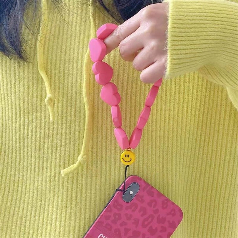 Fashion Ins Beaded Phone Bracelet Pendant Holder Strap Women Rose Red Love Big Heart Beads Mobile Phone Charm Cell Phone Strap