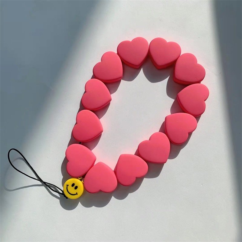 Fashion Ins Beaded Phone Bracelet Pendant Holder Strap Women Rose Red Love Big Heart Beads Mobile Phone Charm Cell Phone Strap