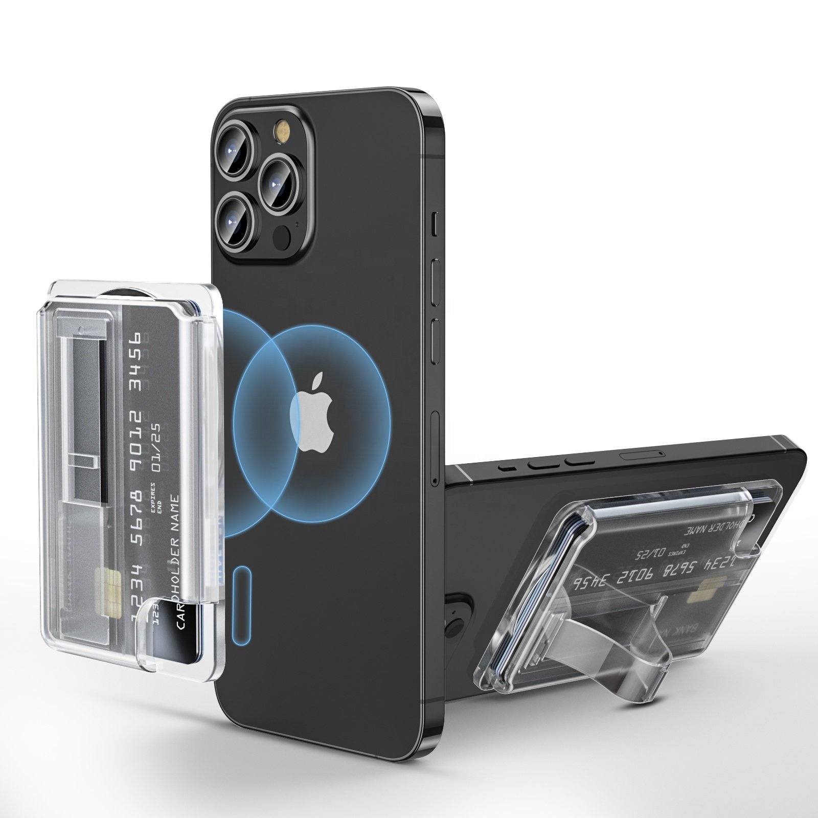 Magnetic Wallet with Grip Card Wallet Holder Phone Grip Card Holder with Phone Stand for Mag-Safes Wallet for Apple iPhone 14