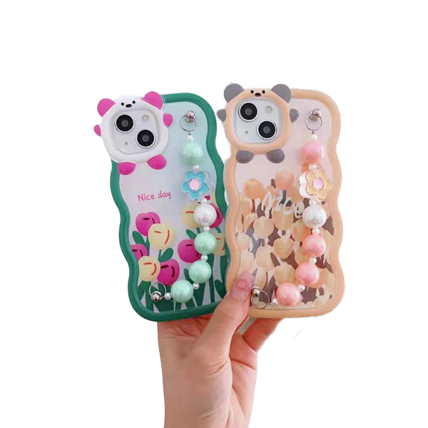 Newest Multi Color Wrist Strap Design 2.0mm Thickness Flower Printing TPU Phone Cover Case For iPhone 15 15pro