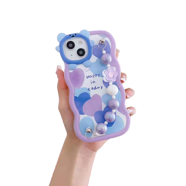 Newest Multi Color Wrist Strap Design 2.0mm Thickness Flower Printing TPU Phone Cover Case For iPhone 15 15pro