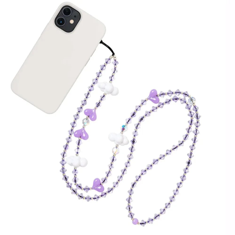 New White Clouds Phone Chain Beads Long String Cell Phones Heart Charm Stylish Y2K Accessories Mobile Lanyard