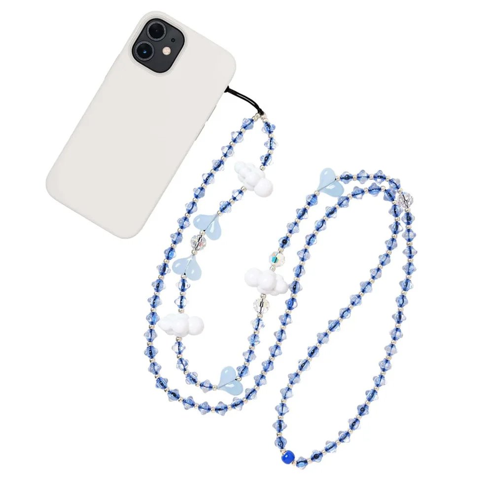 New White Clouds Phone Chain Beads Long String Cell Phones Heart Charm Stylish Y2K Accessories Mobile Lanyard