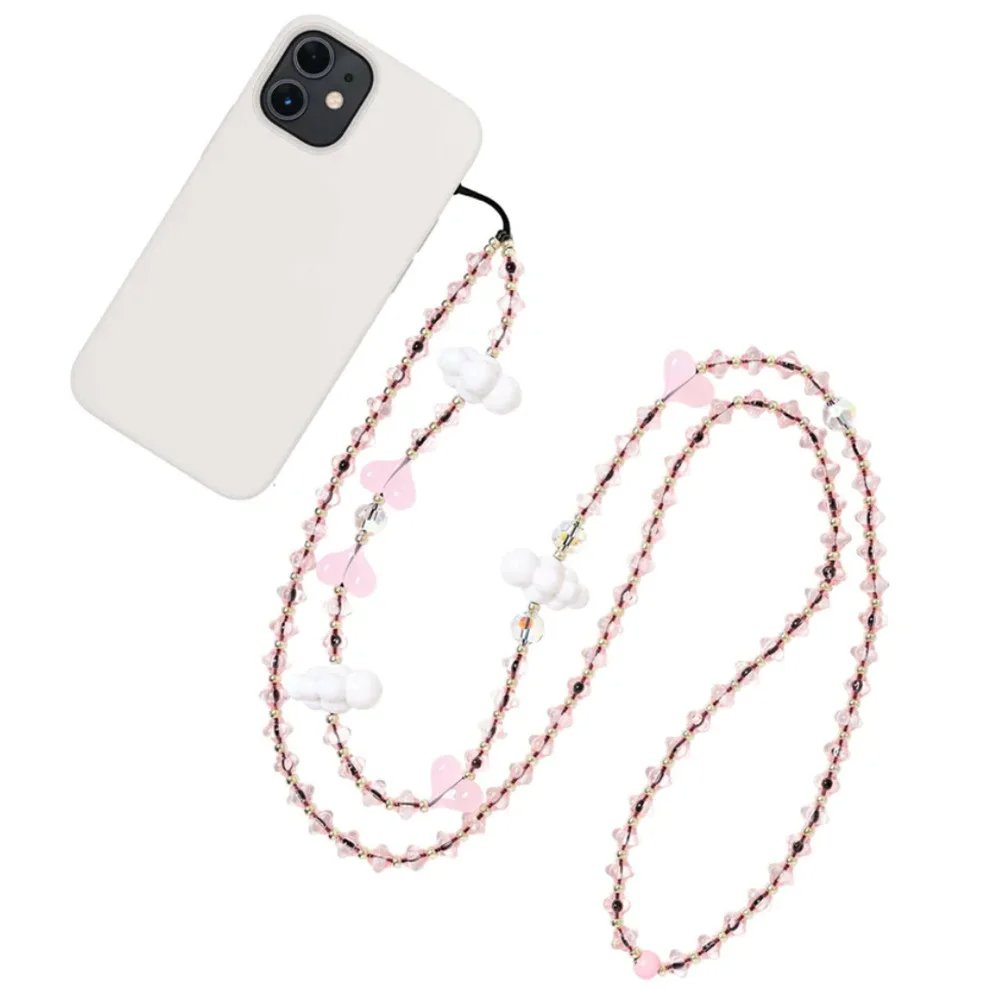 New White Clouds Phone Chain Beads Long String Cell Phones Heart Charm Stylish Y2K Accessories Mobile Lanyard