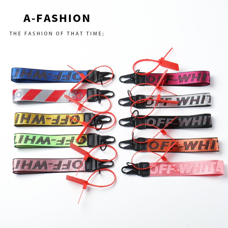 OFF Canvas Lanyard Colorful Keychain Wristlet High Quality Lanyards Strap Gift Designer Keychains Bag Cell Phone Accessories