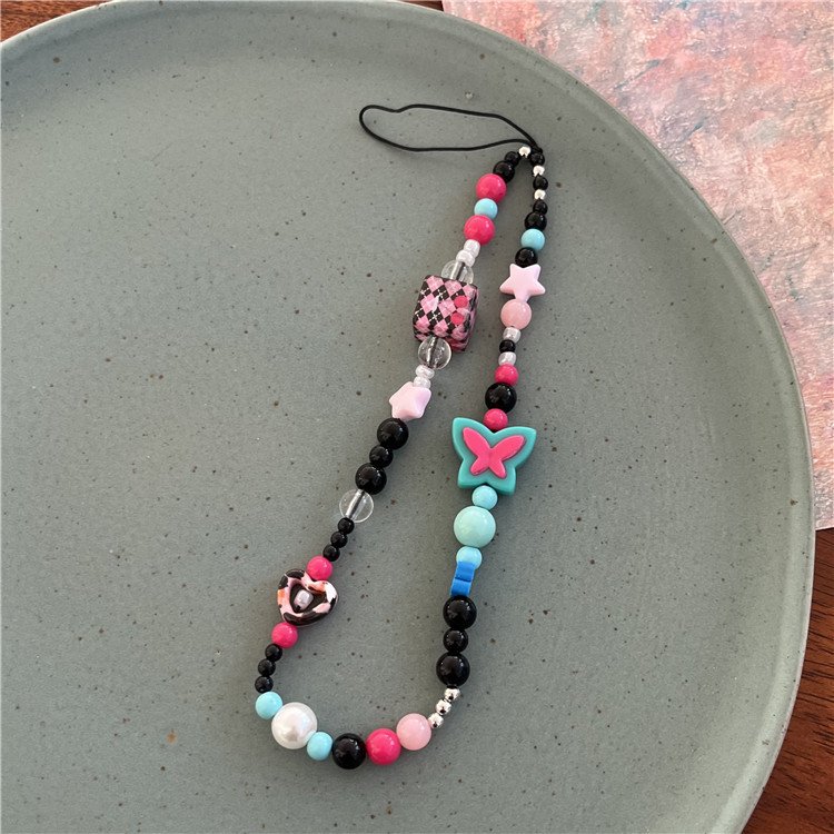 Diy Fancy Handmade Colorful Cellular Pearl Bowknot Crystal Acrylic Lanyard Charm Phone Case With Cases Key Chain Beads Strap