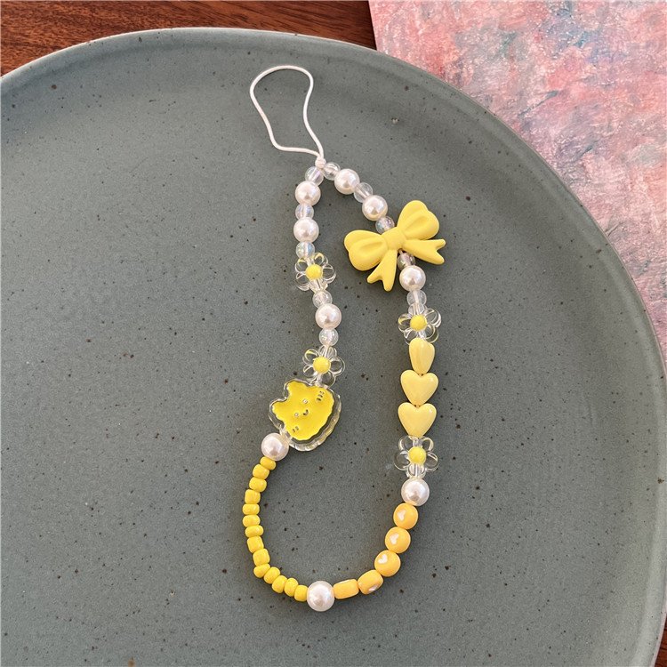 Diy Fancy Handmade Colorful Cellular Pearl Bowknot Crystal Acrylic Lanyard Charm Phone Case With Cases Key Chain Beads Strap