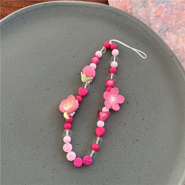 Diy Fancy Handmade Colorful Cellular Pearl Bowknot Crystal Acrylic Lanyard Charm Phone Case With Cases Key Chain Beads Strap