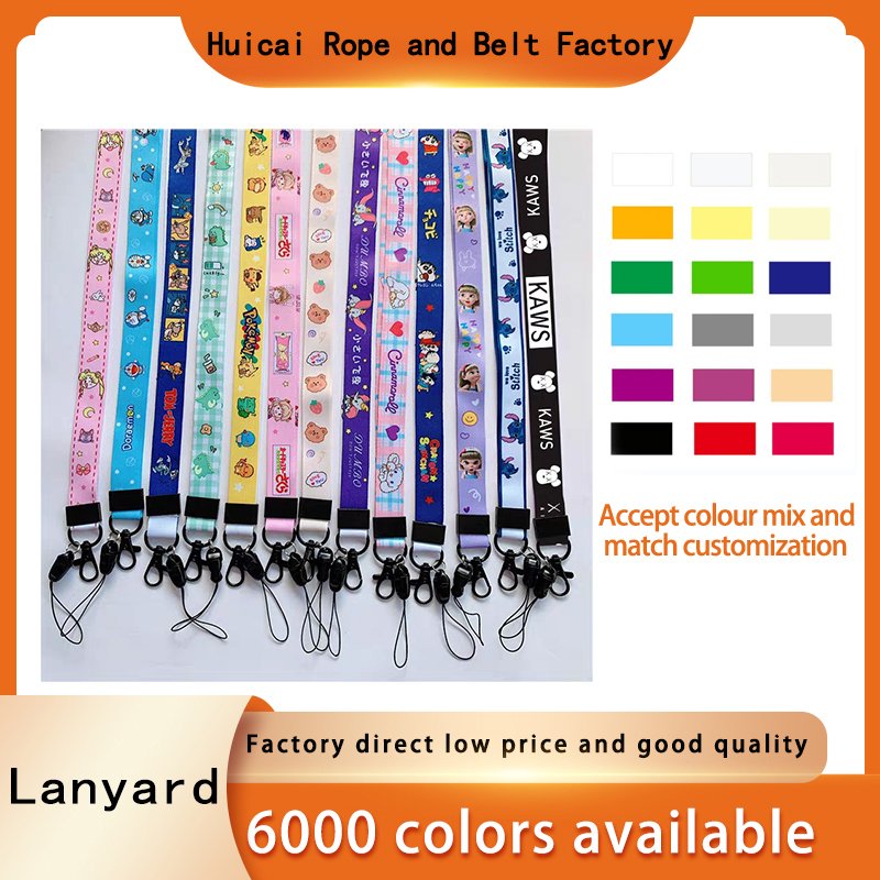 Wholesale mobile phone print strap design customization nylon cartoon strap keychain polyester strap customization