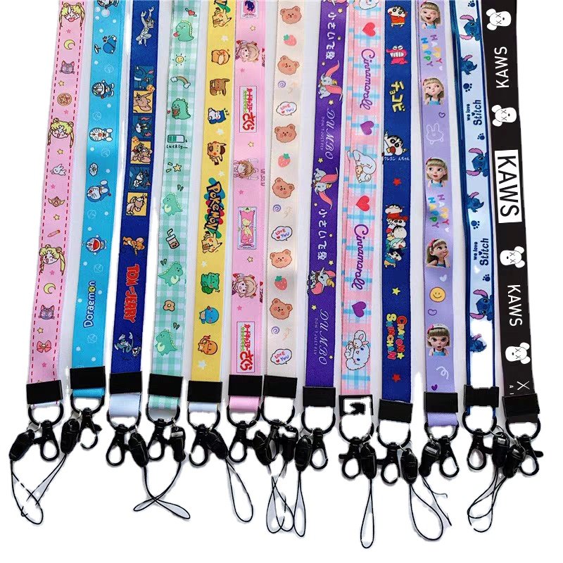 Wholesale mobile phone print strap design customization nylon cartoon strap keychain polyester strap customization