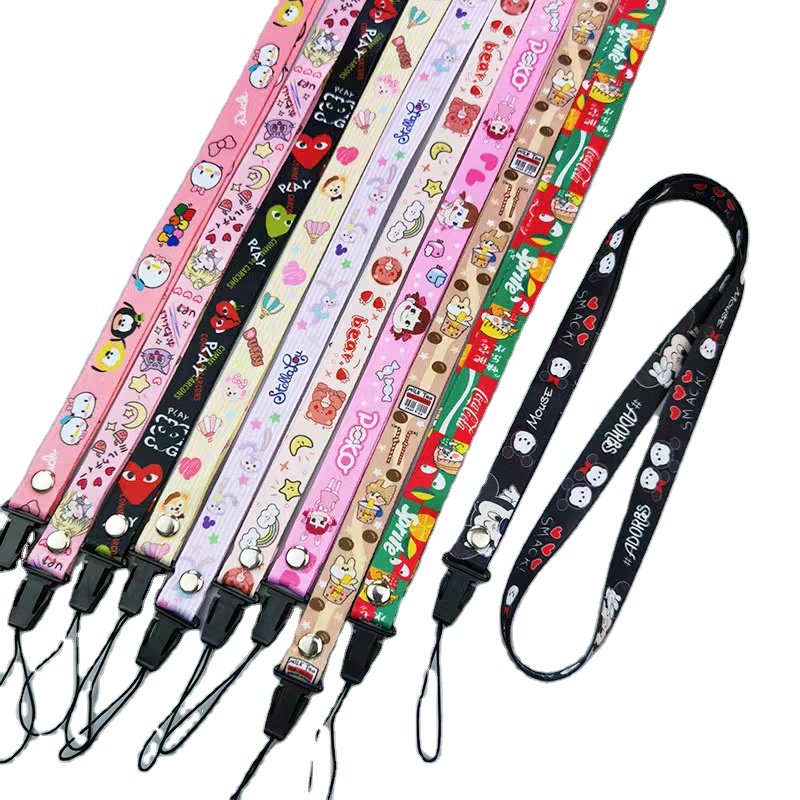 Wholesale mobile phone print strap design customization nylon cartoon strap keychain polyester strap customization