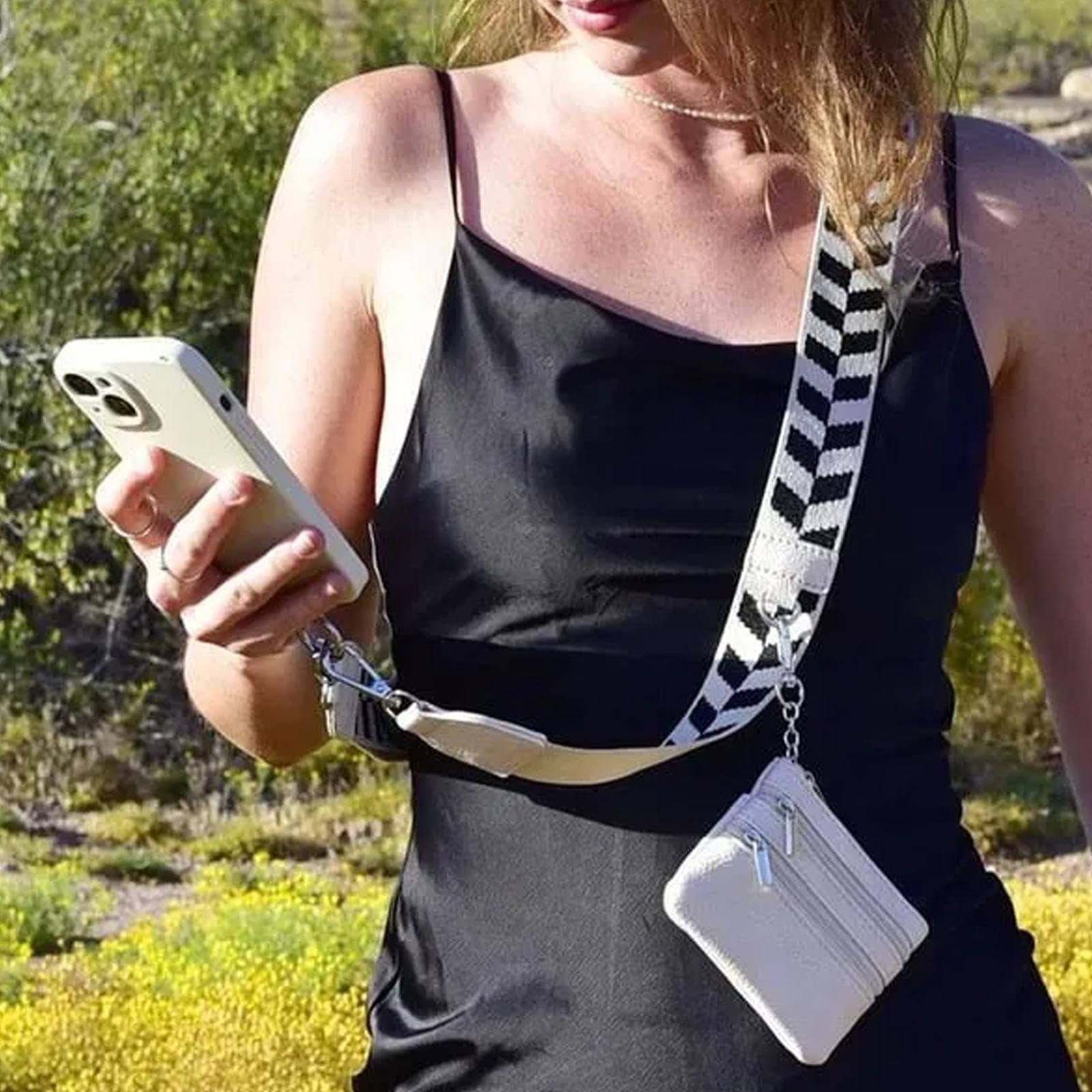 Adjustable Phone Lanyard with Coin Purse Anti-Loss Crossbody Strap Polyester Diamond Pattern Universal Mobile Holder
