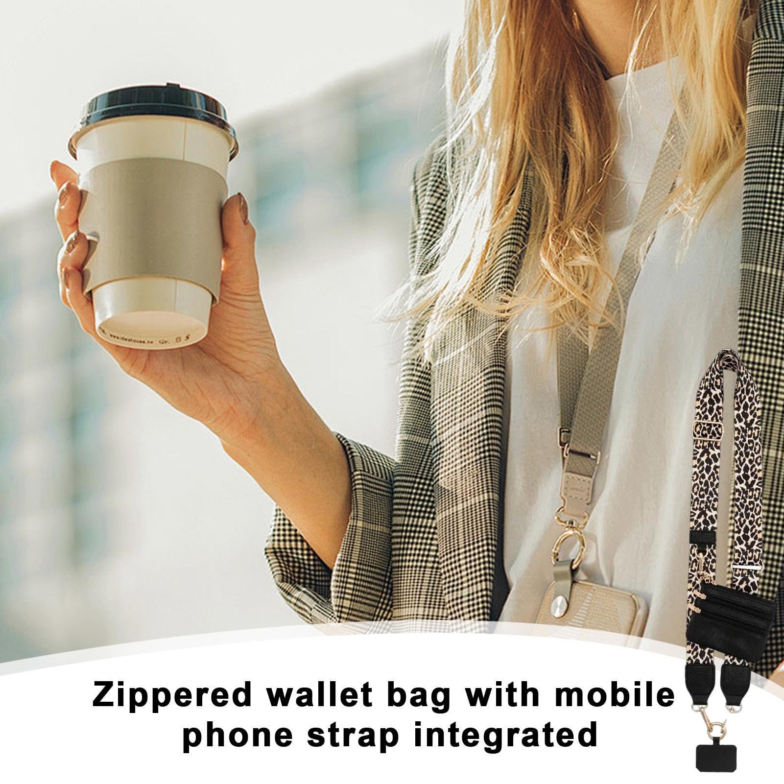Adjustable Phone Lanyard with Coin Purse Anti-Loss Crossbody Strap Polyester Diamond Pattern Universal Mobile Holder