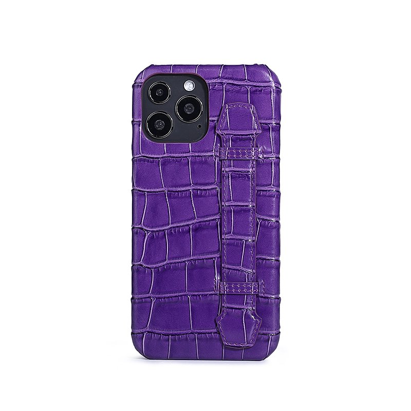 Handmade Luxury Genuine Crocodile Pattern Leather Phone Case With Strap For iPhone 14 15 Pro Max