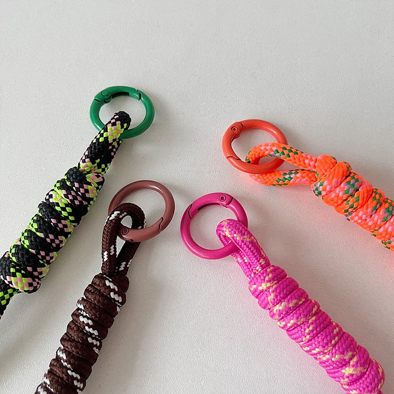 Women's Short Wrist Polyester Lanyard Phone Bracelet Strap Keychain Mobile Phone Charms with Chain Key Lanyard