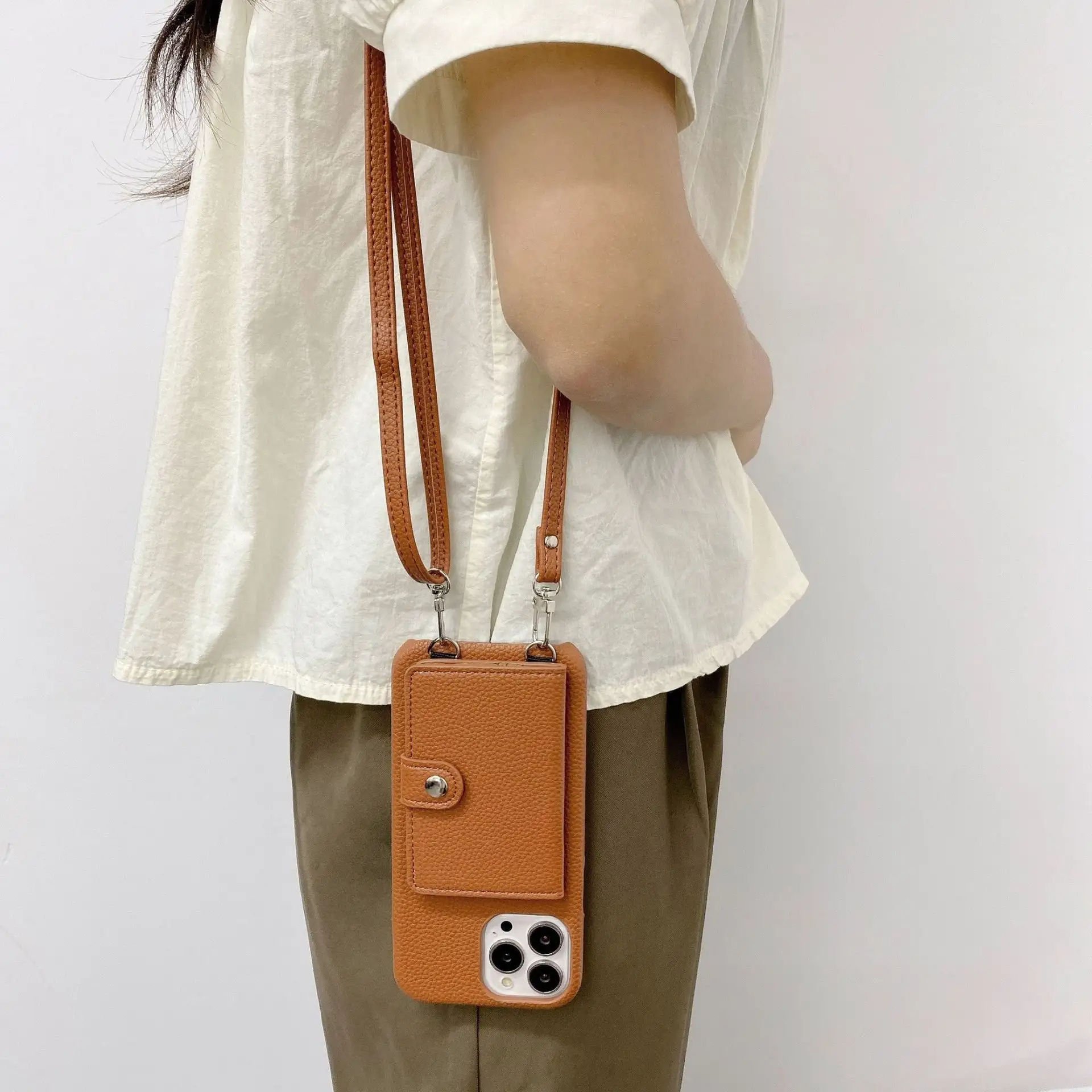 Multifunctional Cross Body Case for iPhone 16 Leather Crossbody Phone Case Strap with Pouch Sling Small Crossbody Mini Phone Bag