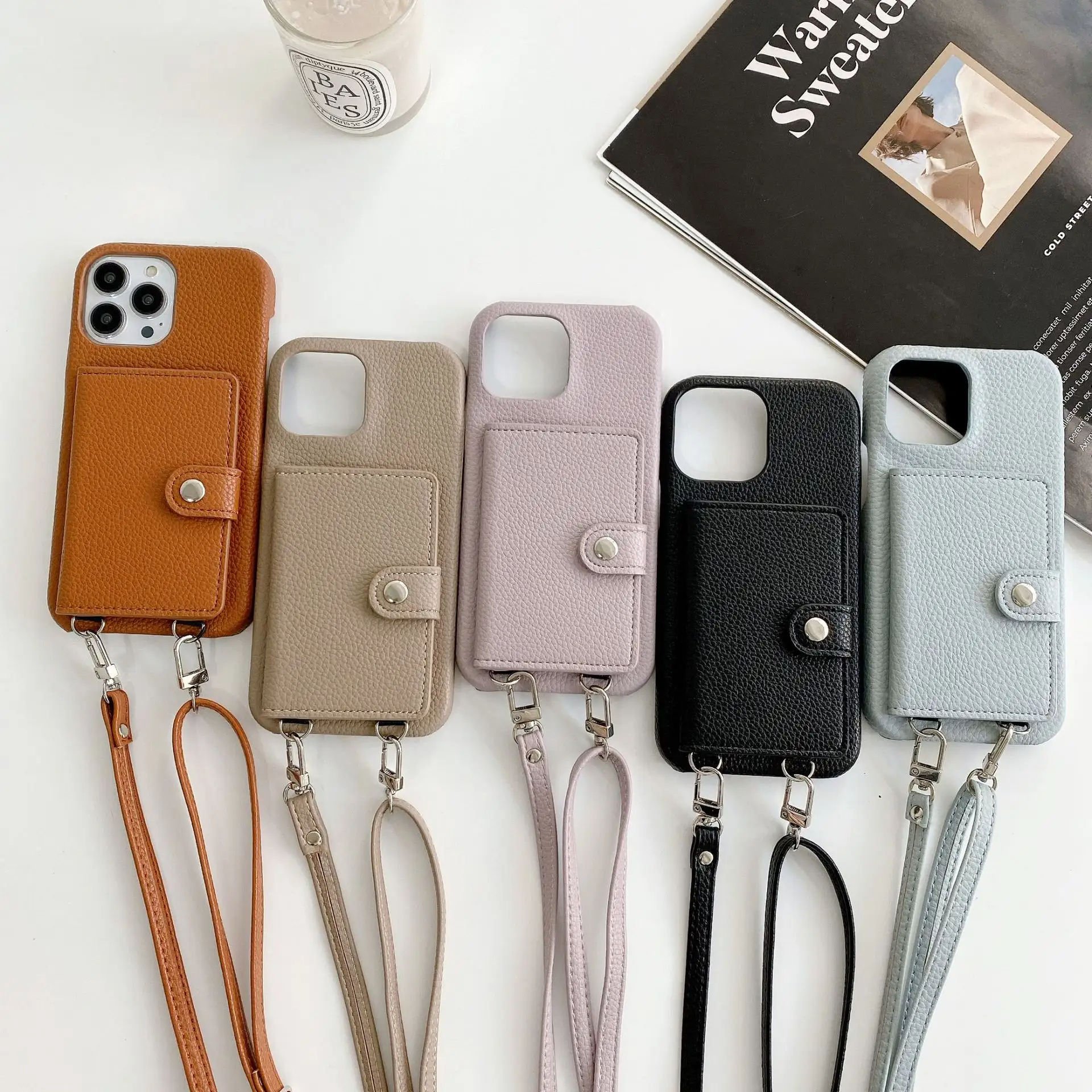 Multifunctional Cross Body Case for iPhone 16 Leather Crossbody Phone Case Strap with Pouch Sling Small Crossbody Mini Phone Bag