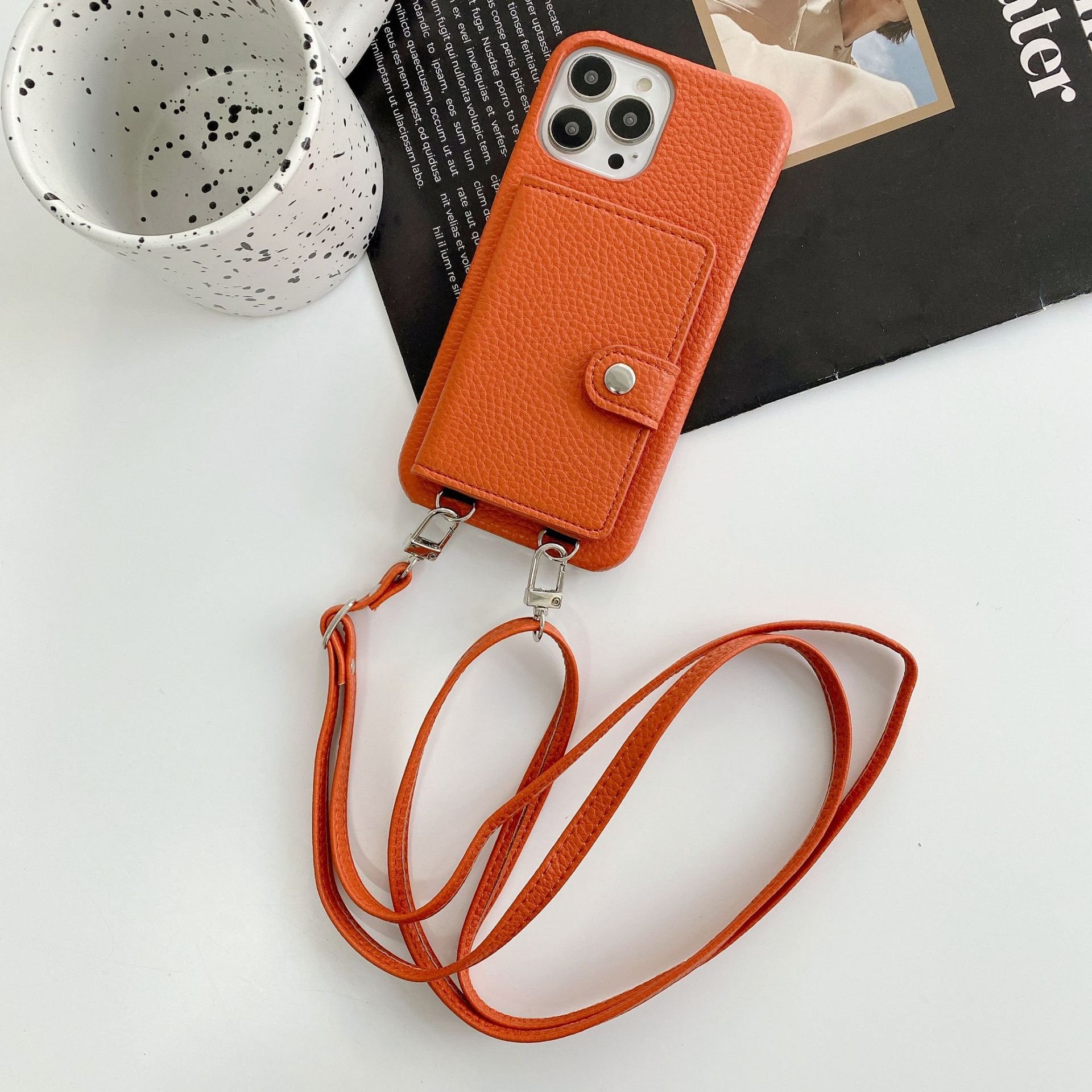 Multifunctional Cross Body Case for iPhone 16 Leather Crossbody Phone Case Strap with Pouch Sling Small Crossbody Mini Phone Bag