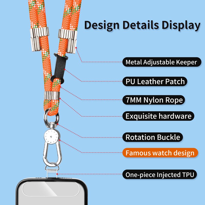 Mobile Phone Lanyard Adjustable 7mm Nylon Fashionable Crossbody cell phone Case Strap Neck Wrist Strap Made of Durable Polyester
