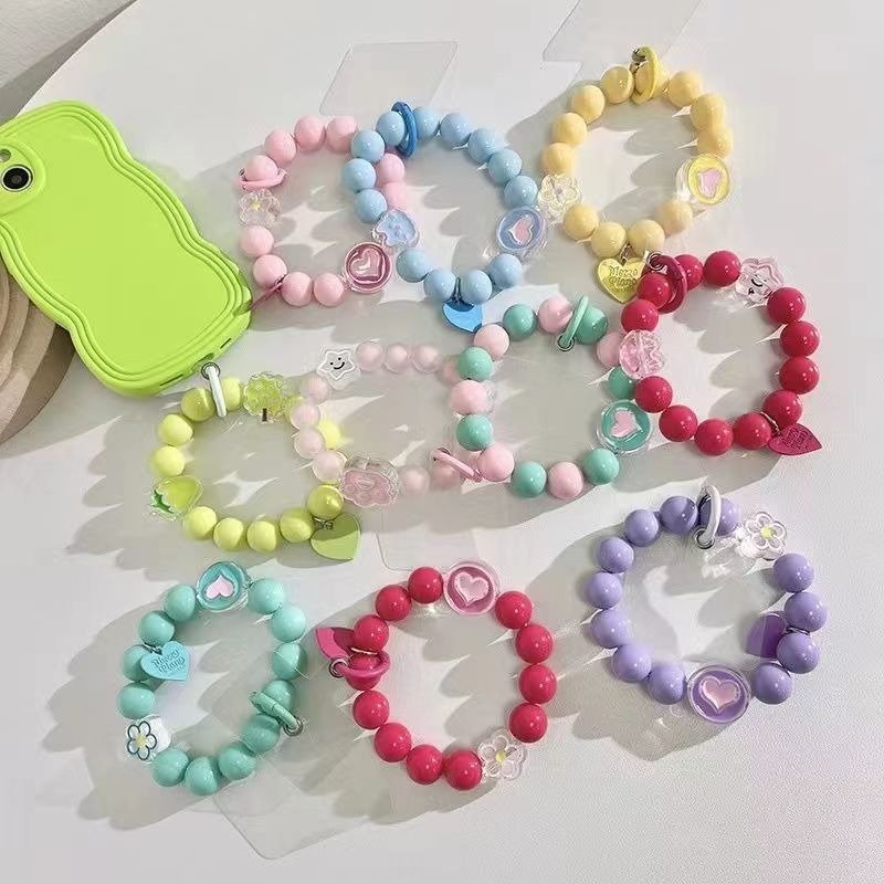 Popular Korean Version Mobile Phone Chain Girl Style Candy Colored Cartoon Beaded Love Phone Strap
