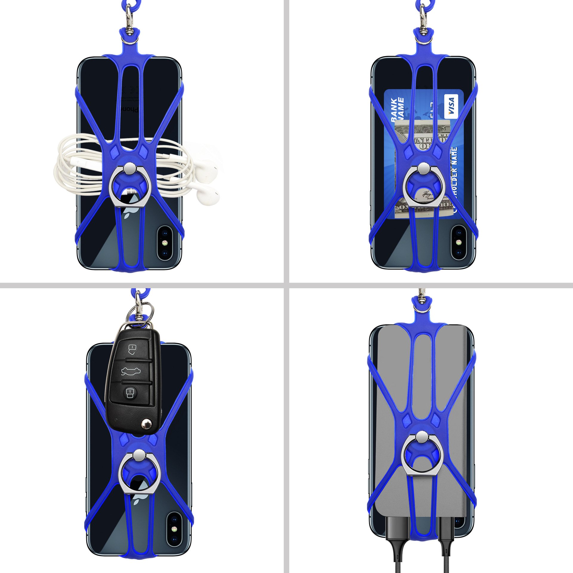 Universal Ring Holder Phone Silicone Hanging Rope Portable Anti Fall Mobile Phone Strap 2-in-1 Silicone Sleeve Neck Lanyard