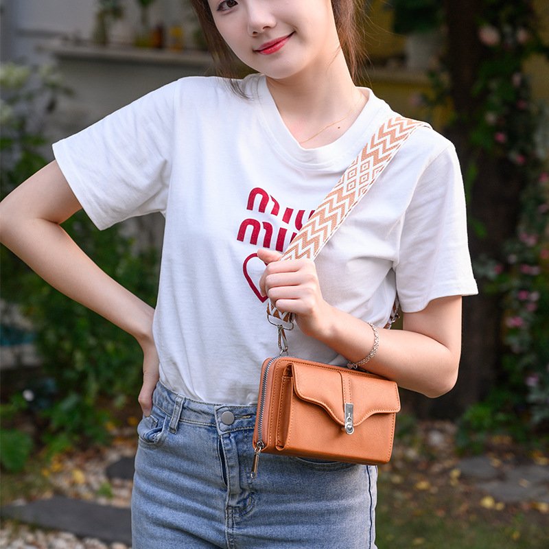 2024 Women's shoulder crossbody bag wide shoulder strap mobile phone Purse Pu Leather Small Handbag