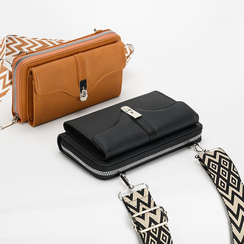 2024 Women's shoulder crossbody bag wide shoulder strap mobile phone Purse Pu Leather Small Handbag