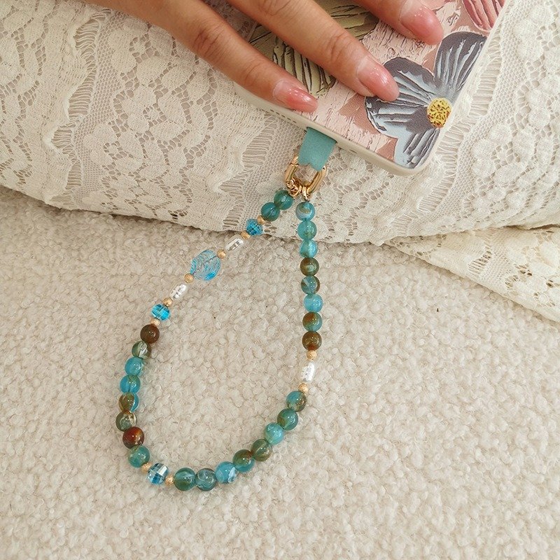 Blue Acrylic Bead Mobile Phone Shoulder Strap Chain Long Crossbody Necklace Shell Charm Phone Pendant Hanging Rope Accessory