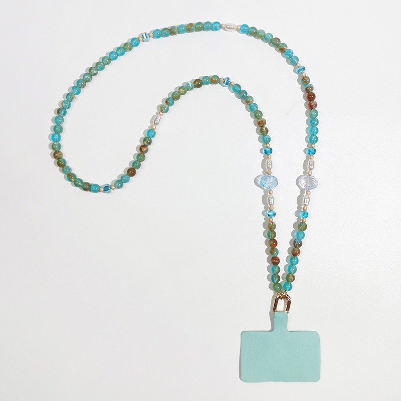 Blue Acrylic Bead Mobile Phone Shoulder Strap Chain Long Crossbody Necklace Shell Charm Phone Pendant Hanging Rope Accessory