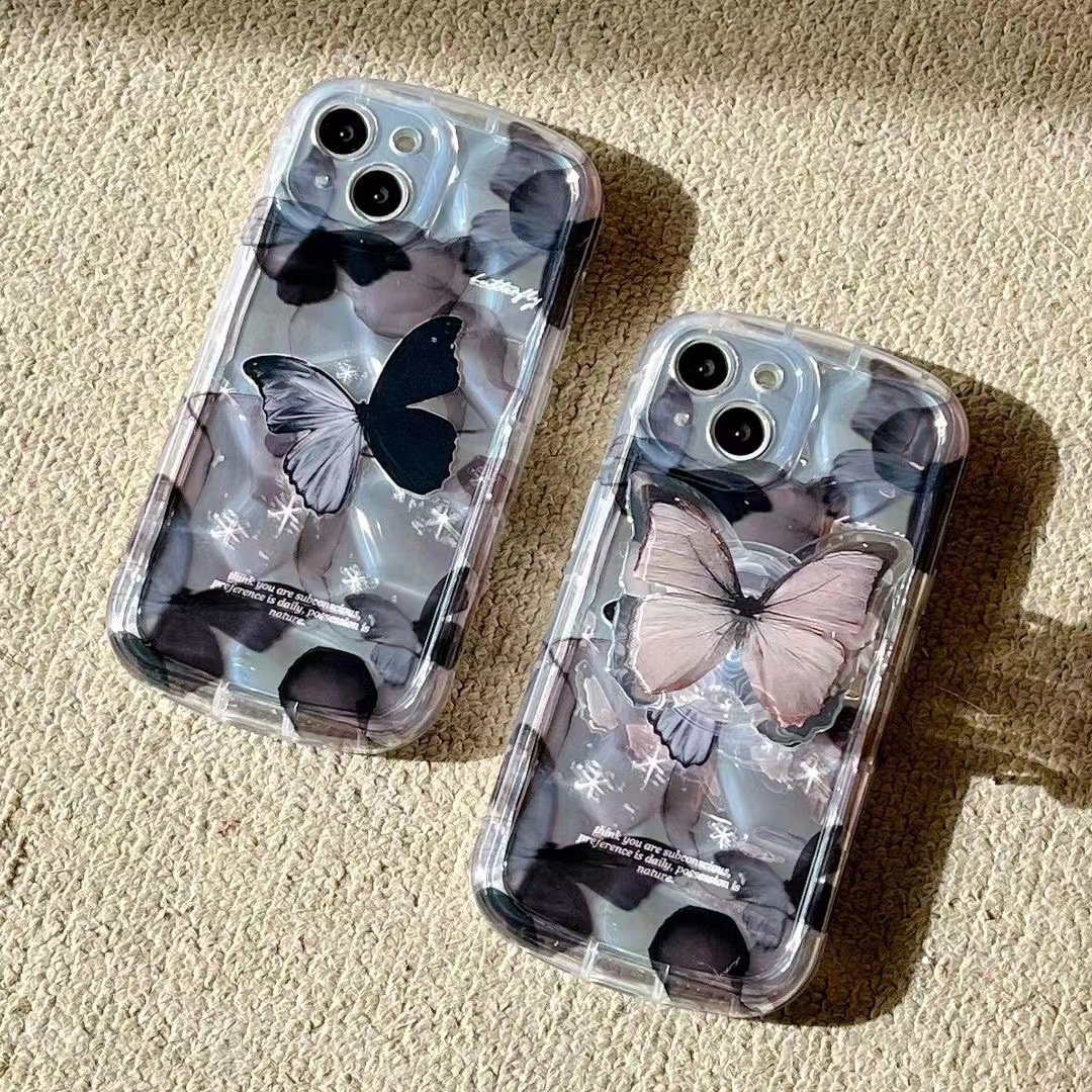 ins Splansh ink Butterfly Handle Stent Protection Shockproof Phone Accessories Cover Case For iPhone 11 12 13 14 15 Pro Max