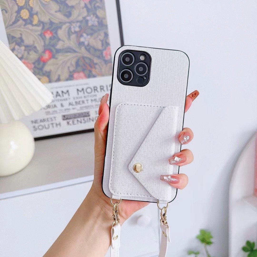 2024 Street Fashion Leather Mobile Phone Case With Shoulder Strap & Chain Wallet Card Holder For IPhone 16 15 14 13 Pro Max Plus