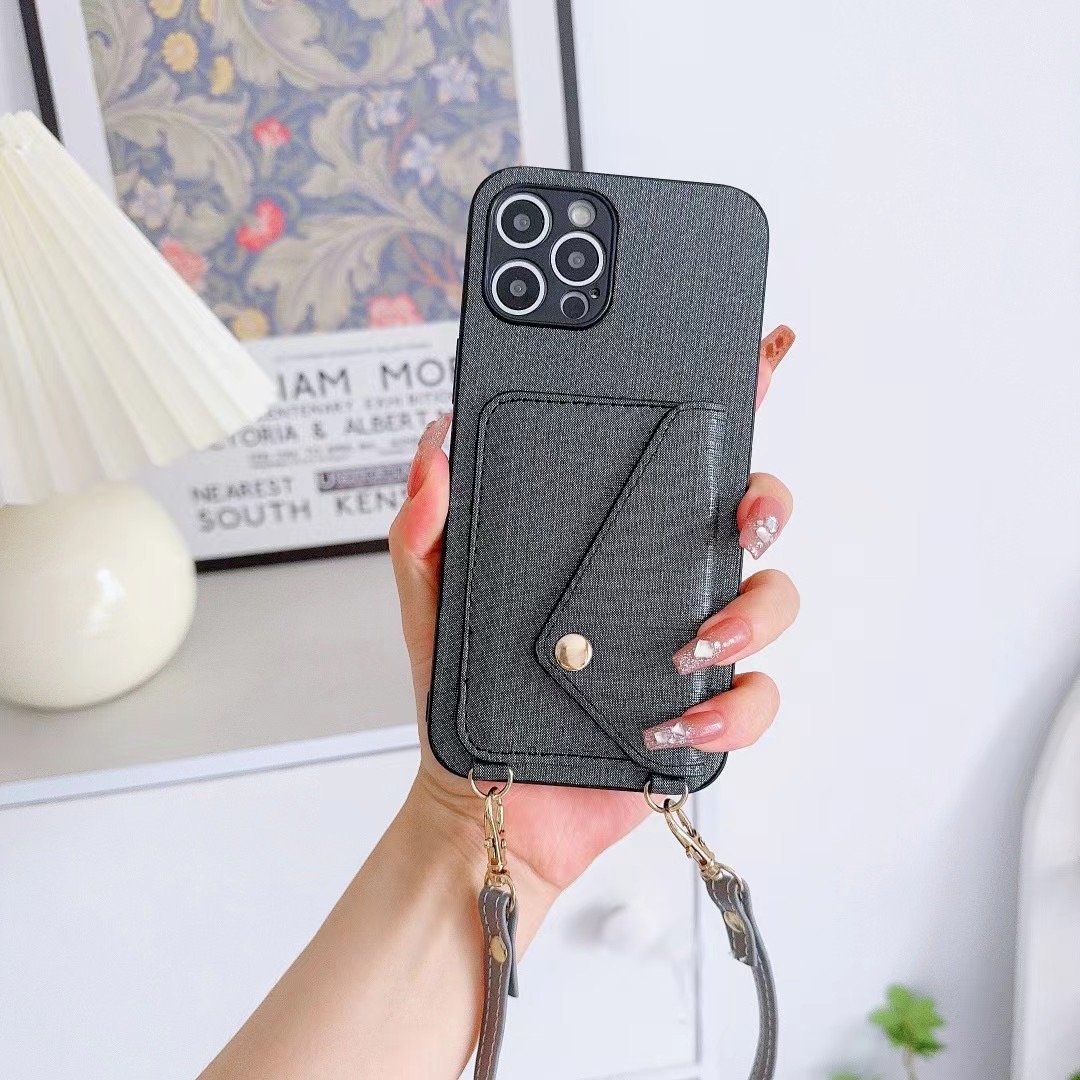 2024 Street Fashion Leather Mobile Phone Case With Shoulder Strap & Chain Wallet Card Holder For IPhone 16 15 14 13 Pro Max Plus